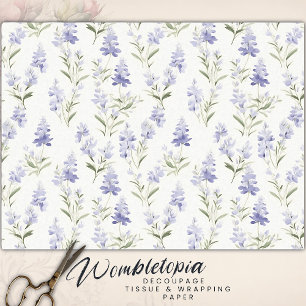 Elegant Lilac Flower Blue & White Floral Decoupage Tissue Paper
