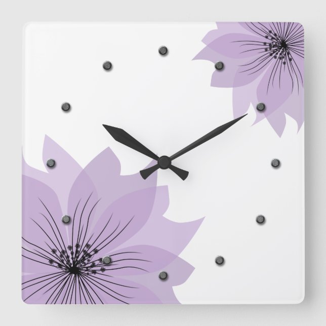 Elegant lilac flower square wall clock (Front)