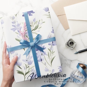 Elegant Lilac Flowers Blue & White Floral  Wrapping Paper