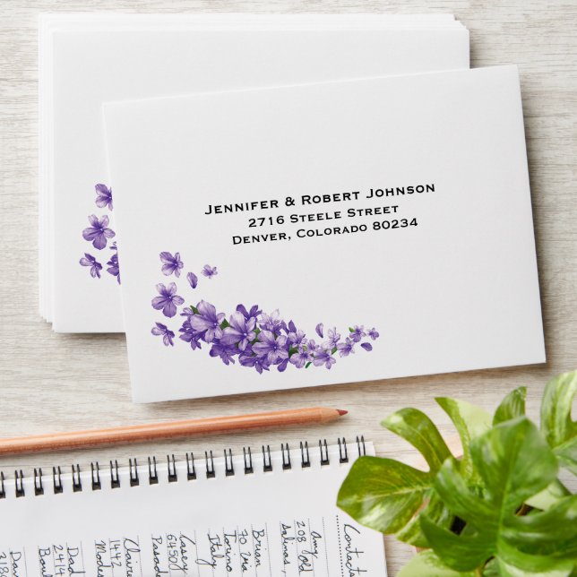 Elegant Lilac Flowers Lavender Twig Wedding Envelope (Stacked)