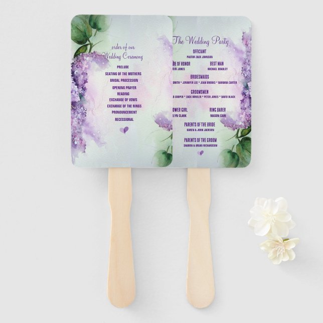 Elegant Lilac Flowers Wedding Program Hand Fan (Front and Back)