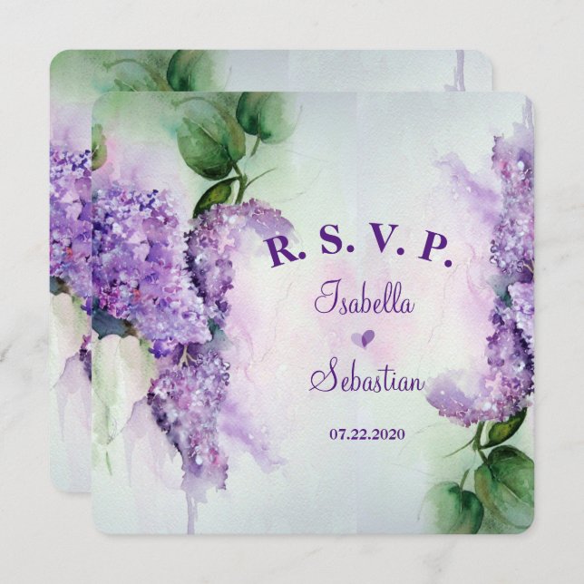 Elegant Lilac Flowers Wedding RSVP Invitation (Front/Back)