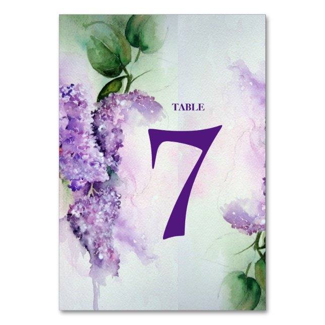 Elegant Lilac Flowers Wedding  Table Number (Front)