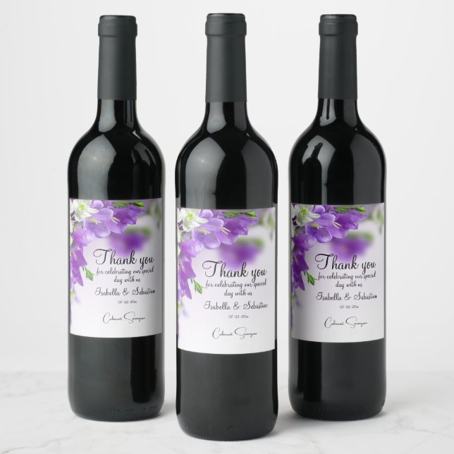 Elegant Lilac Flowers Wedding  Wine Label (Bottles)