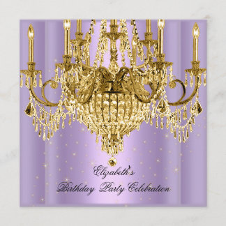 Elegant Lilac Gold Chandelier Birthday Party Invitation