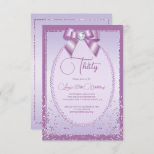 Elegant Lilac Jewel Bow & Confetti Birthday Invitation