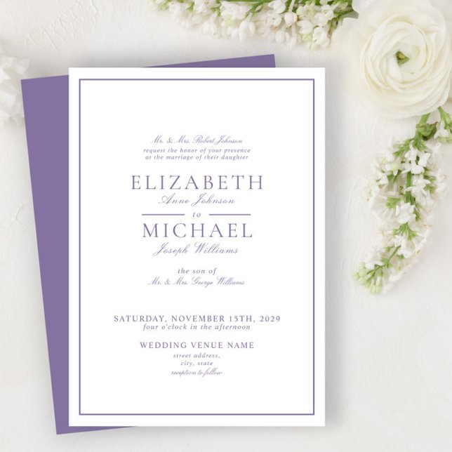 Elegant Lilac Lavender Classic Script Wedding Invitation (Creator Uploaded)