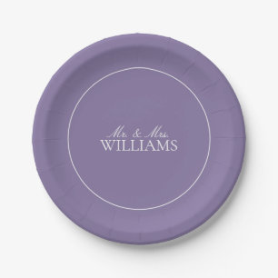 Elegant Lilac Lavender Classic Script Wedding Paper Plate