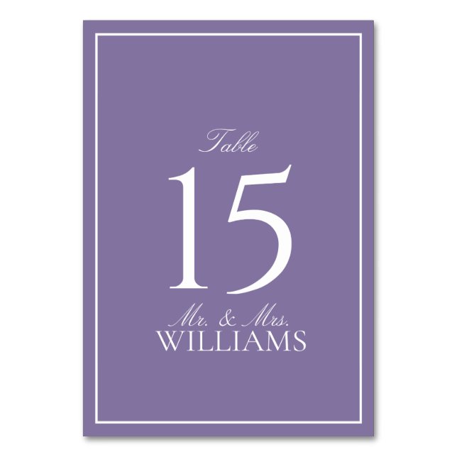 Elegant Lilac Lavender Classic Script Wedding Table Number (Front)