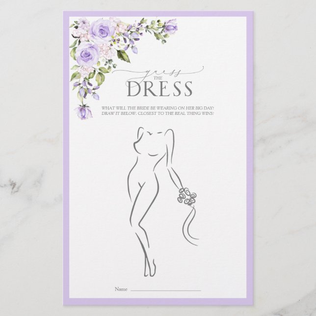Elegant Lilac Lavender Floral Bridal Shower Game (Front)