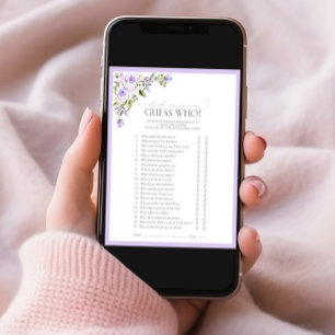 Elegant Lilac Lavender Floral Bridal Shower Game Invitation