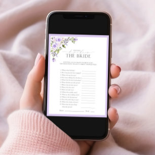 Elegant Lilac Lavender Floral Bridal Shower Game Invitation
