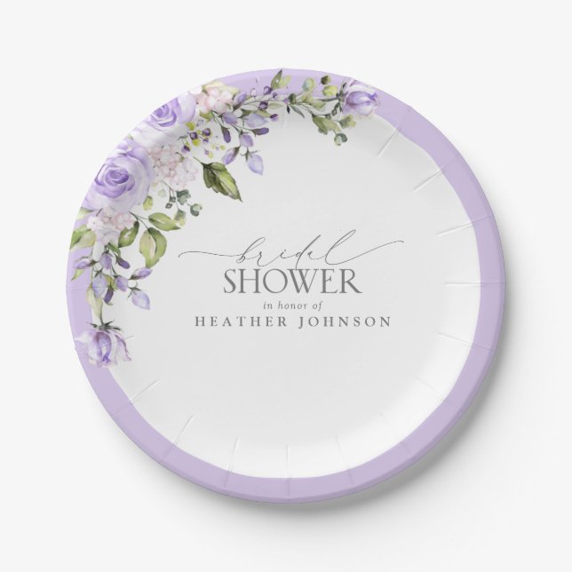 Elegant Lilac Lavender Floral Bridal Shower Paper Plate (Front)
