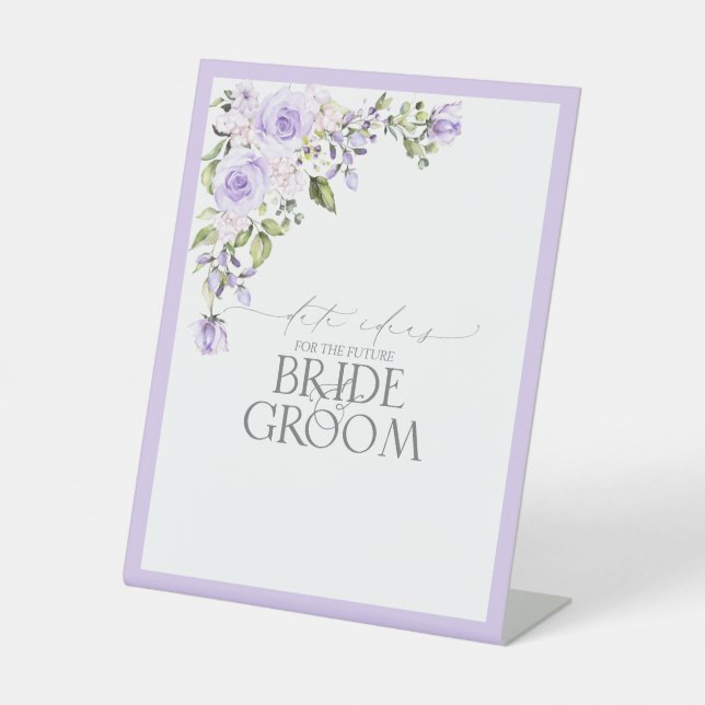 Elegant Lilac Lavender Floral Date Ideas Pedestal Sign (Front)