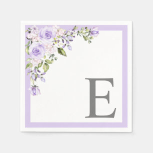 Elegant Lilac Lavender Floral Initial Monogram Napkin