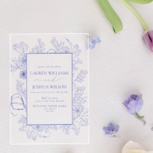 Elegant Lilac Lavender Floral Line Art Wedding Acrylic Invitations
