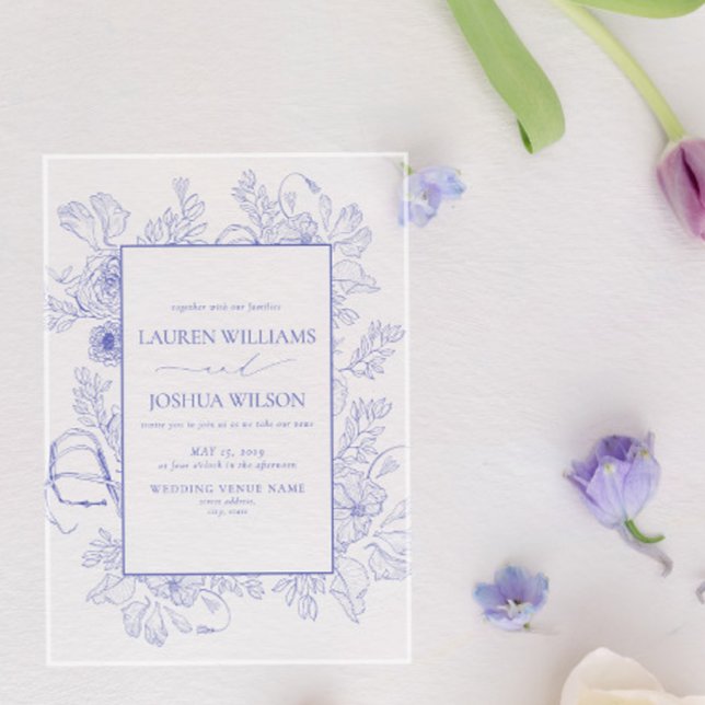 Elegant Lilac Lavender Floral Line Art Wedding Acrylic Invitations (Creator Uploaded)