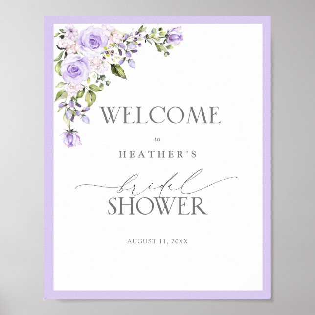 Elegant Lilac Lavender Floral Shower Welcome Poster (Front)