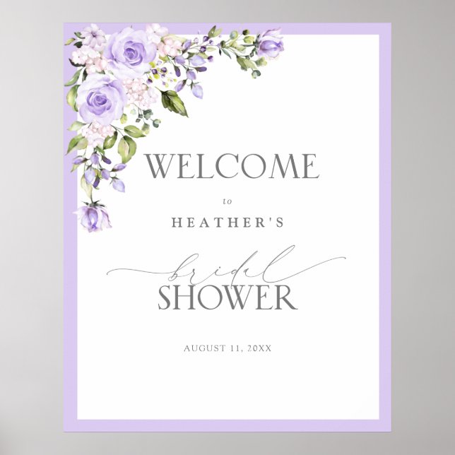 Elegant Lilac Lavender Floral Shower Welcome Poster (Front)