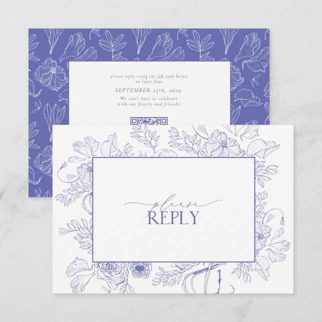 Elegant Lilac Lavender Floral Wedding QR Code RSVP Card (Front/Back)
