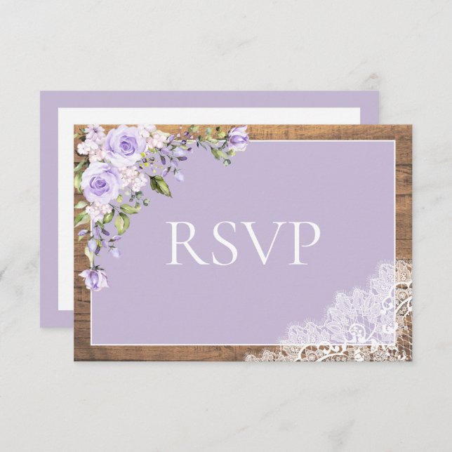 Elegant Lilac Lavender Rustic Lace Wedding RSVP (Front/Back)