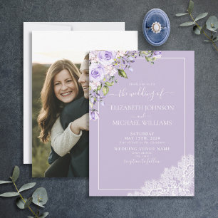 Elegant Lilac Lavender Rustic Wood Lace Wedding Invitation
