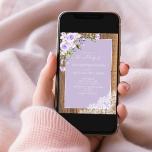 Elegant Lilac Lavender Rustic Wood Lace Wedding Invitation