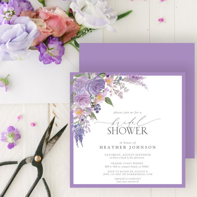 Elegant Lilac Lavender Watercolor Bridal Shower In Invitation (Creator Uploaded)