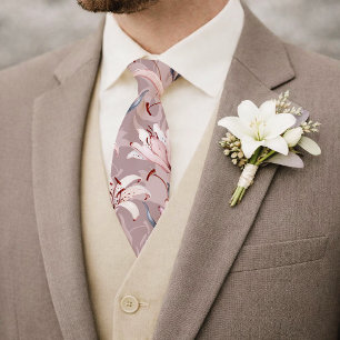 Elegant Lilac Lily Floral Wedding Tie