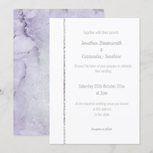 ELEGANT LILAC MARBLE SILVER SPARKLE WEDDING   INVITATION