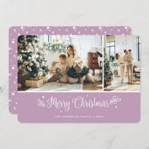 Elegant Lilac Modern 2 Photo Merry Christmas Card