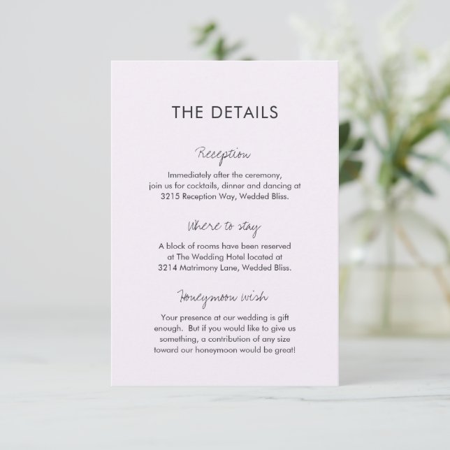 Elegant Lilac Modern Wedding Enclosure Card (Standing Front)