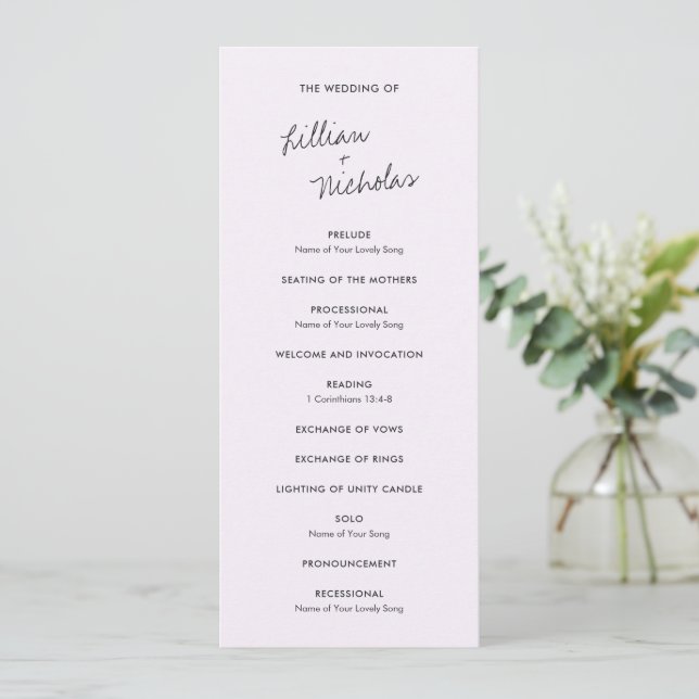 Elegant Lilac Modern Wedding Program (Standing Front)