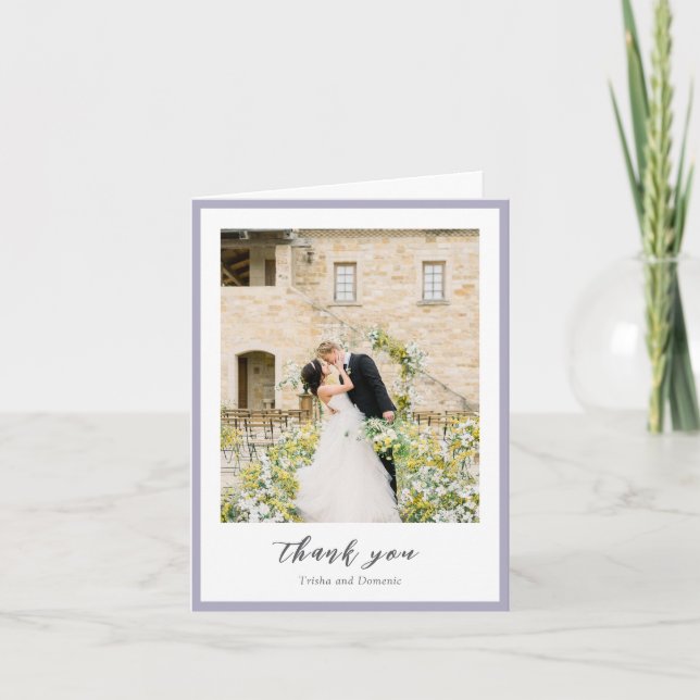Elegant Lilac Photo Modern Wedding Thank You Card (Front)