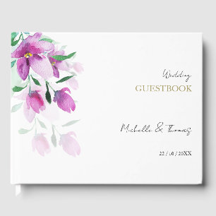 Elegant Lilac Pink Floral Watercolor Art Guest Book