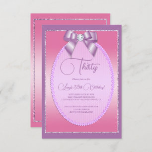 Elegant Lilac & Pink Jewel Bow Birthday Invitation