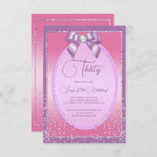 Elegant Lilac & Pink Jewel Bow & Confetti Birthday Invitation