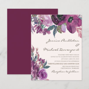 Elegant Lilac Plum Purple Floral Script Wedding Invitation