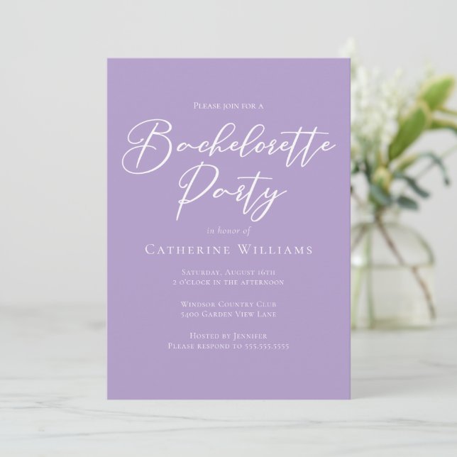 Elegant Lilac Purple Bachelorette Party Invitation (Standing Front)
