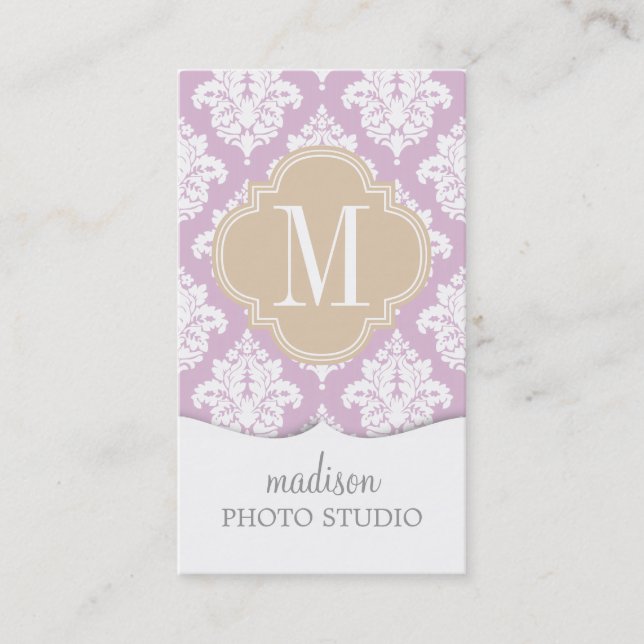 Elegant Lilac Purple Damask Personalised Business Card (Front)