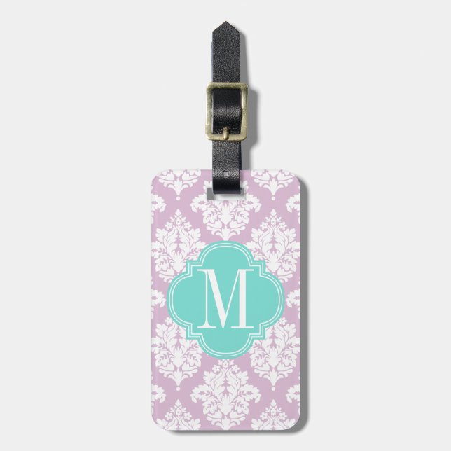 Elegant Lilac Purple Damask Personalised Luggage Tag (Front Vertical)