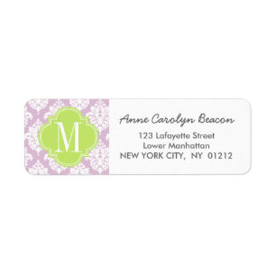 Elegant Lilac Purple Damask Personalised Return Address Label