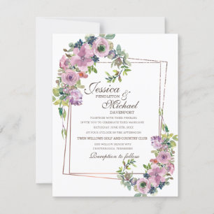 Elegant Lilac Purple Floral Faux Copper Wedding Invitation