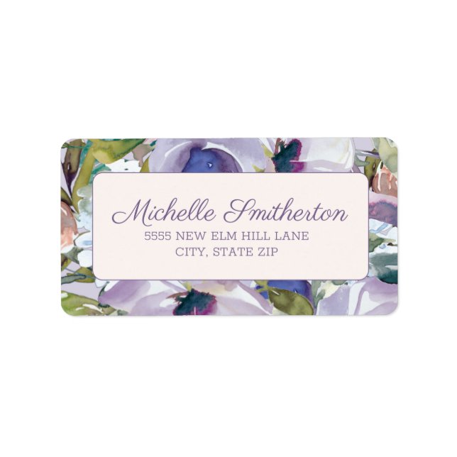 Elegant Lilac Purple Floral Greenery Botanical Label (Front)