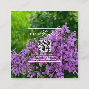 Elegant Lilac purple floral lavender QR code RSVP Enclosure Card