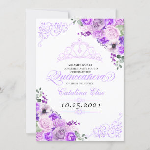 Elegant Lilac Purple Floral Quinceanera Birthday Invitation