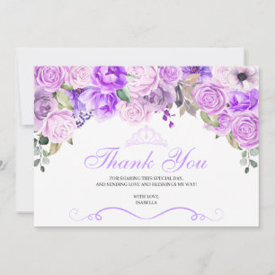 Elegant Lilac Purple Floral Quinceanera Thank You  Card