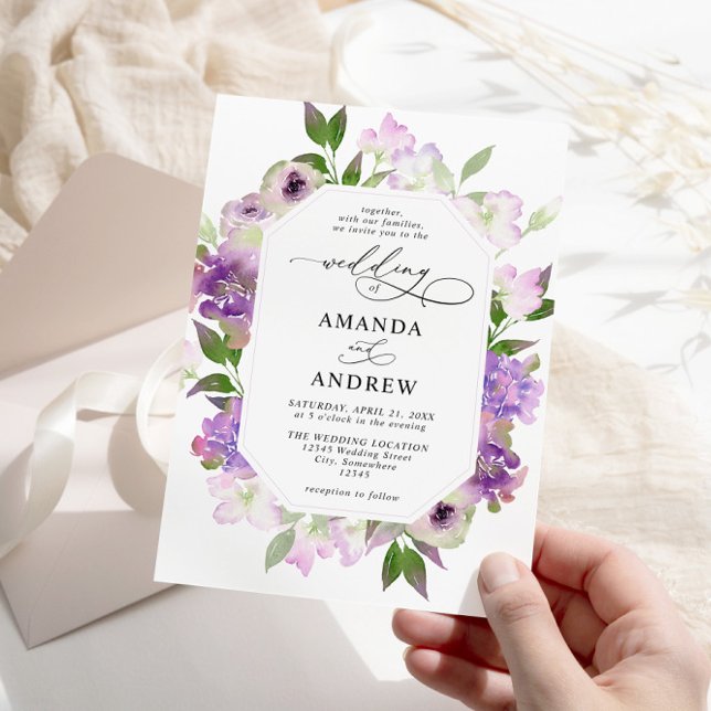 Elegant Lilac Purple Flowers Wedding Invitation (Creator Uploaded)