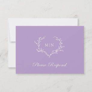 Elegant Lilac Purple Monogram Wreath Wedding RSVP Card