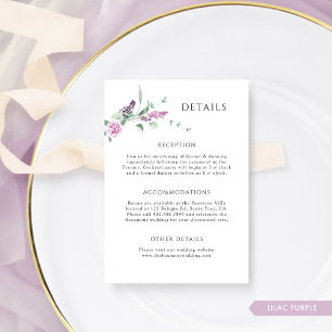 Elegant Lilac Purple Pastel Floral Wedding Details Enclosure Card